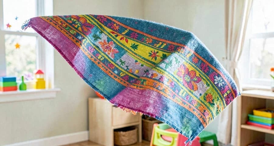 lenço colorido usado como objeto mágico em brincadeira de faz de conta na creche