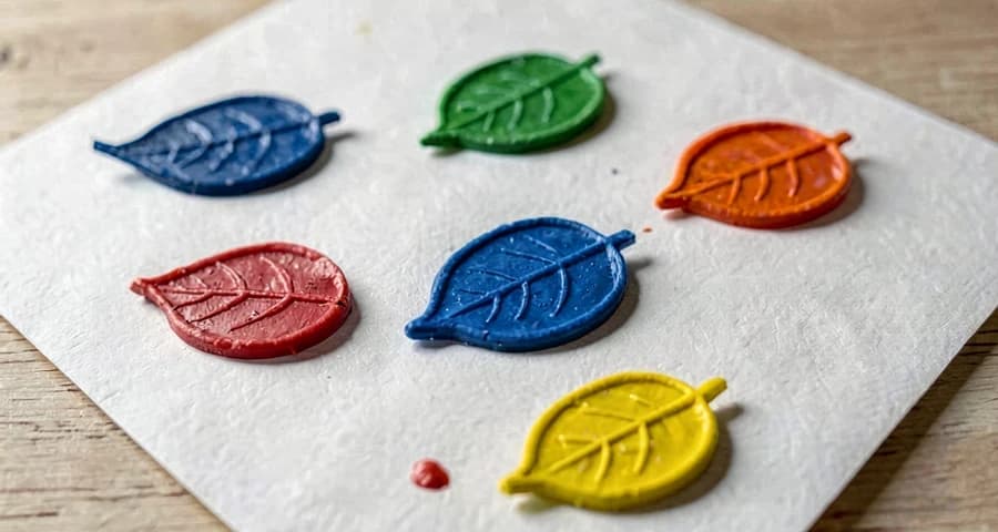 papel com carimbos de folhas coloridas feito por bebês na creche