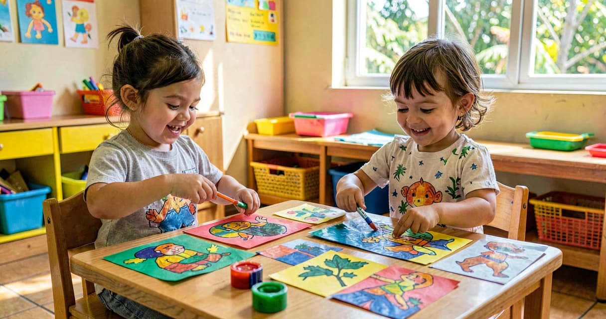 colagem para crianças bem pequenas: grupo de bebês fazendo atividade com papéis coloridos e cola em sala de creche brasileira
