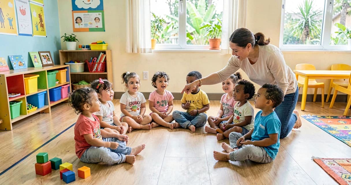 plano de aula contagem de presença: crianças da creche sendo contadas em roda