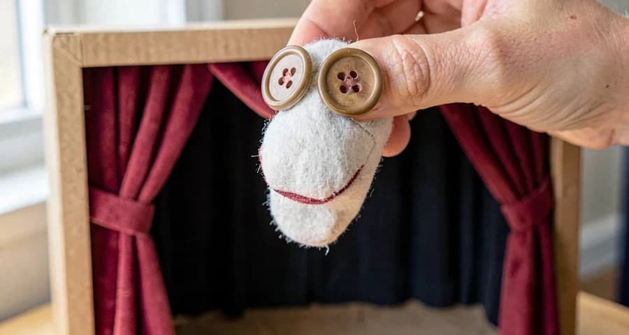 fantoche de meia usado em atividade de teatro na creche