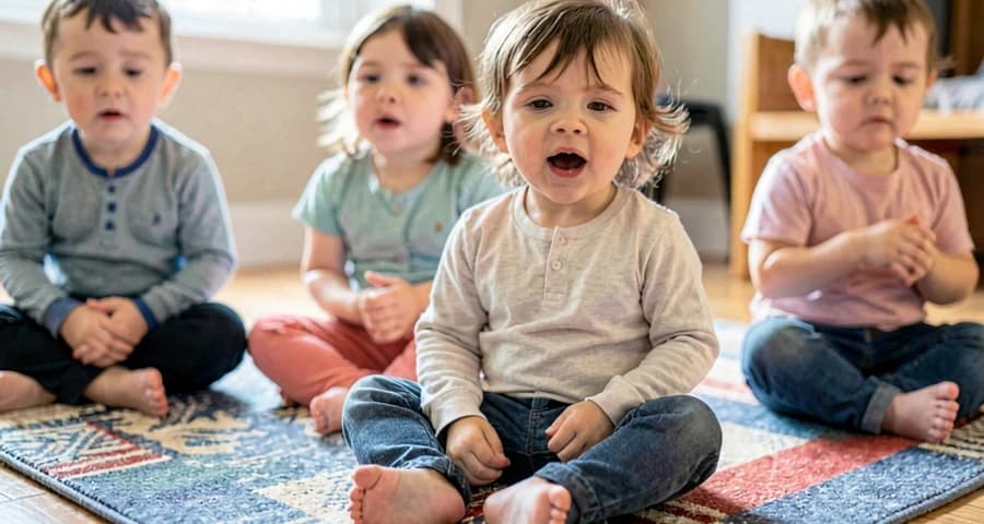 crianças atentas durante atividade de exploração de cantiga na creche