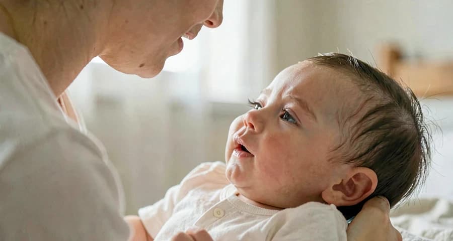 educadora cantando cantiga suave para bebê durante atividade na creche