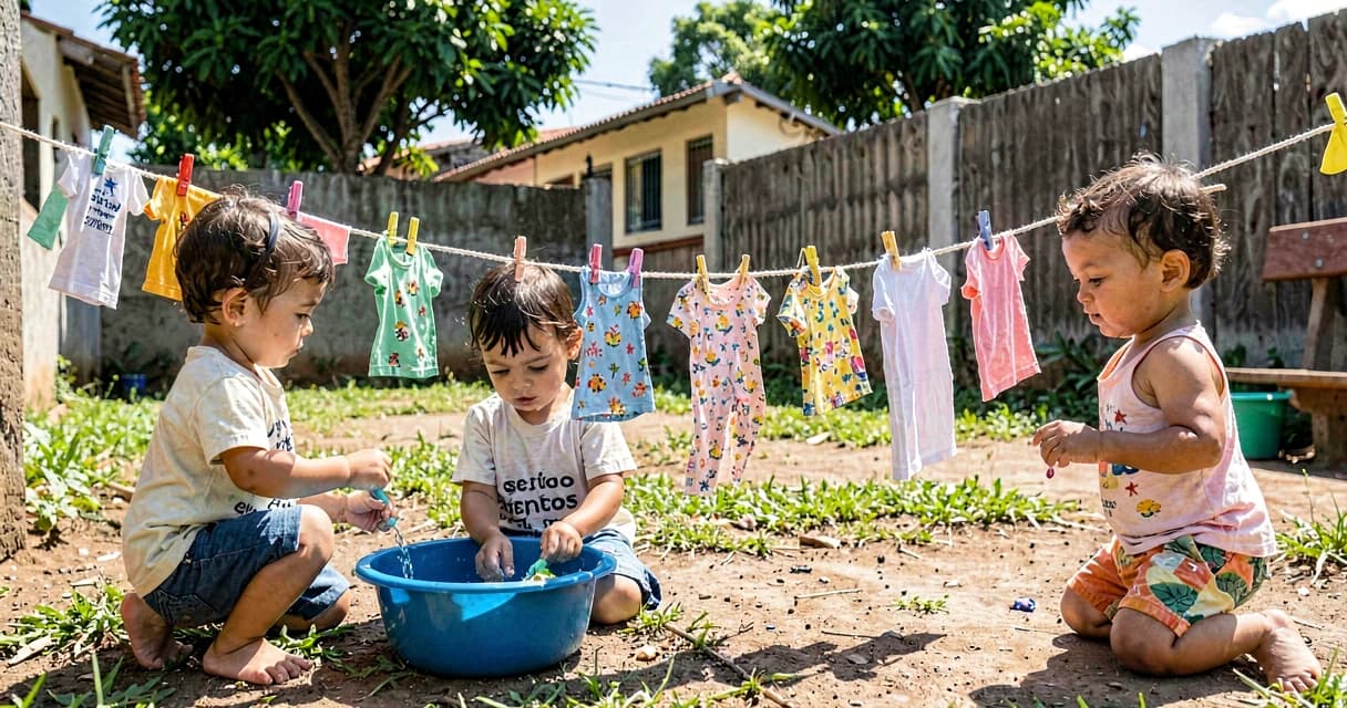 plano de aula lavando roupinhas: crianças da creche brincando de lavar roupas de brinquedo