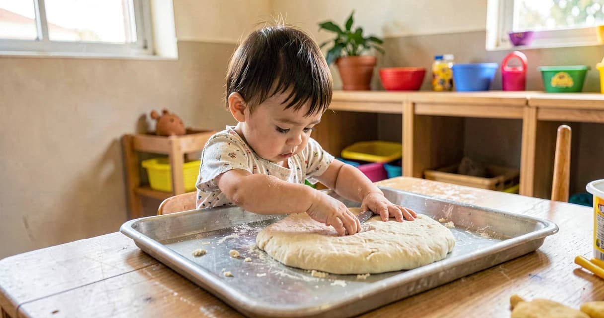 plano de aula massinha caseira: bebê da creche explorando massinha de modelar macia