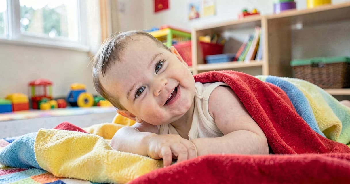 exploração sensorial bebês: bebê interagindo com panos coloridos em creche