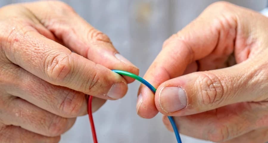 mãos de criança moldando arame colorido em atividade artística na creche