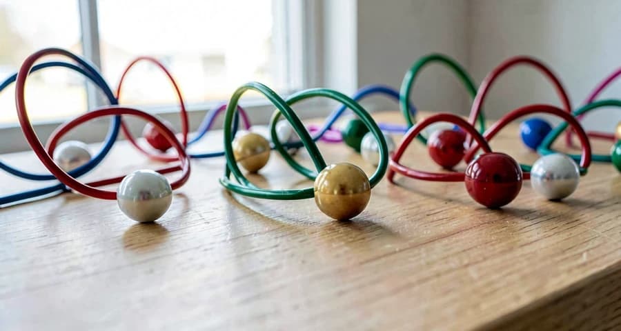 formas de arame colorido com contas criadas em atividade na creche