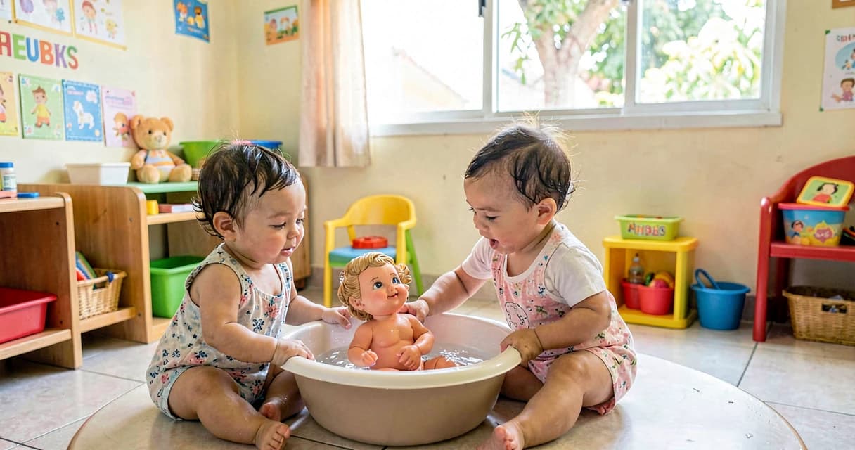 plano de aula banho de boneco: bebês da creche dando banho de mentira em brinquedo