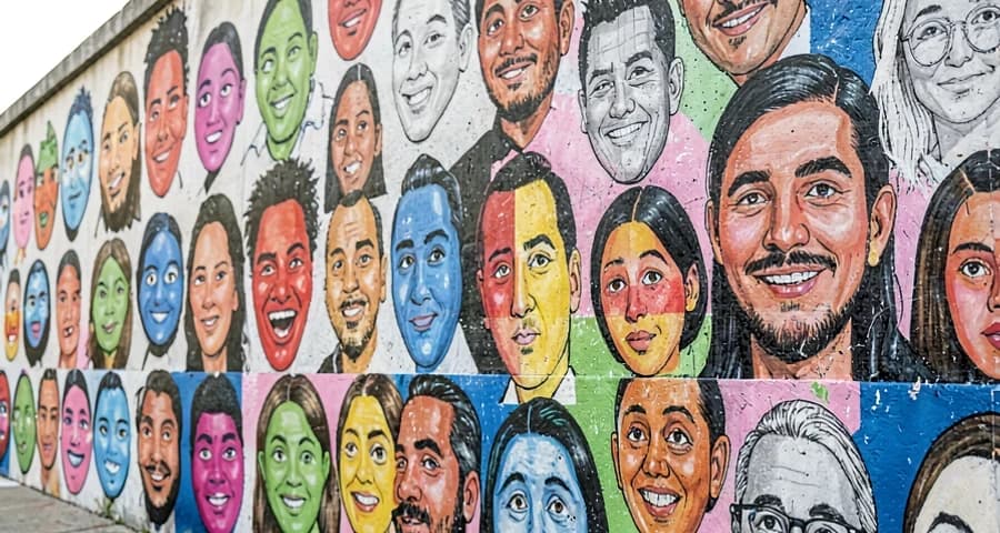 mural coletivo de expressões faciais finalizado em atividade na creche