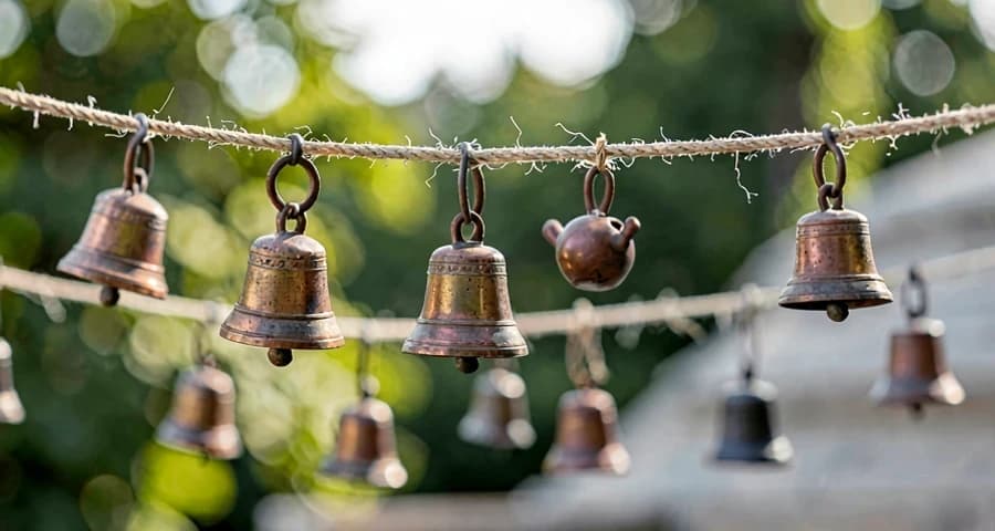 objetos sonoros pendurados em instalação coletiva na creche