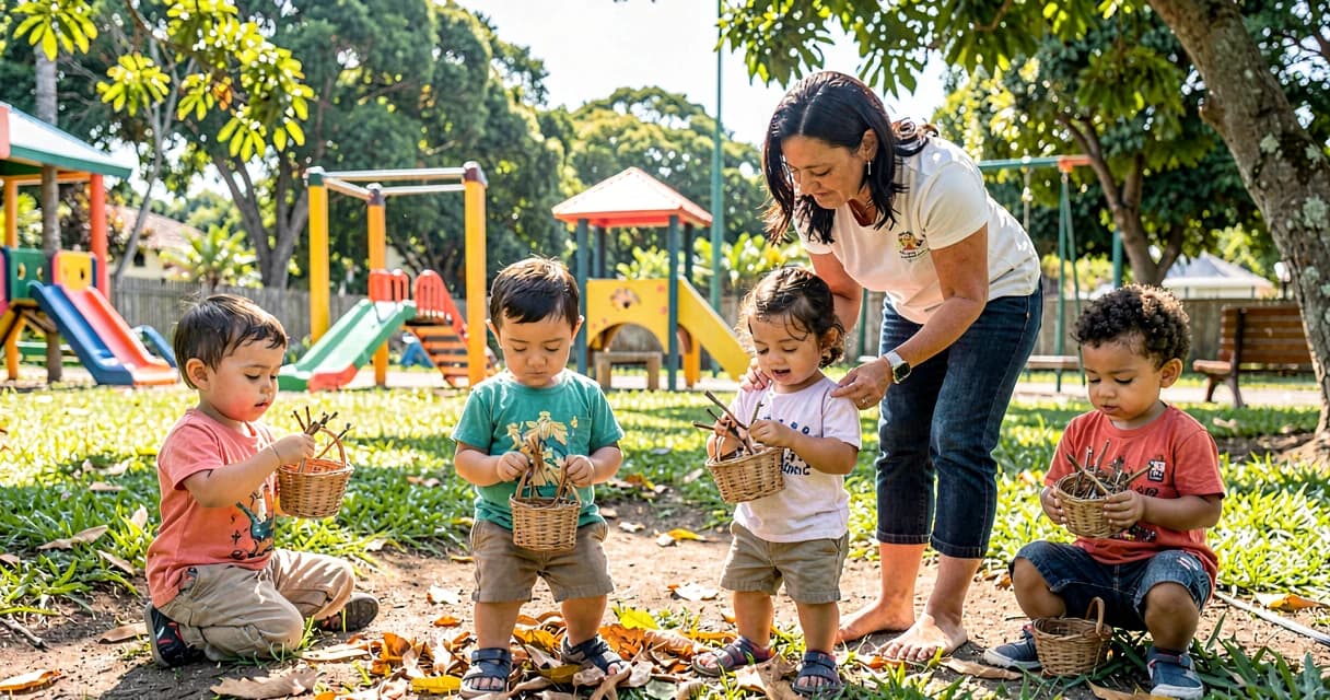 plano de aula coleção do parque: crianças da creche coletando elementos naturais