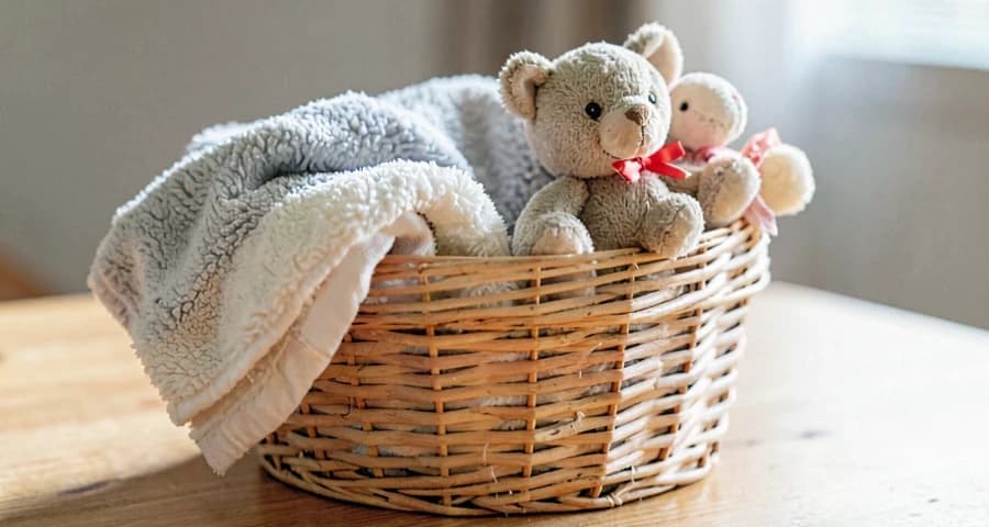 cesta com objetos de apego usados em atividade emocional na creche