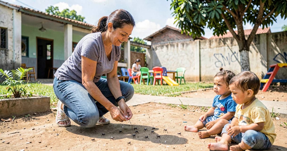 plano de aula observando insetos: bebês da creche observando formigas no quintal