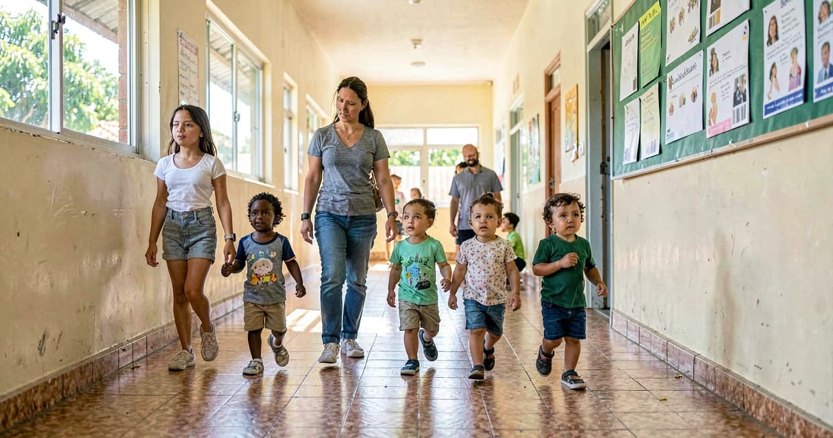 plano de aula passeio sonoro: crianças da creche explorando sons pela escola