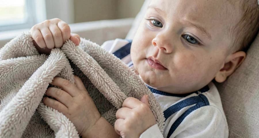 bebê segurando cobertor de conforto durante rotina de soneca na creche