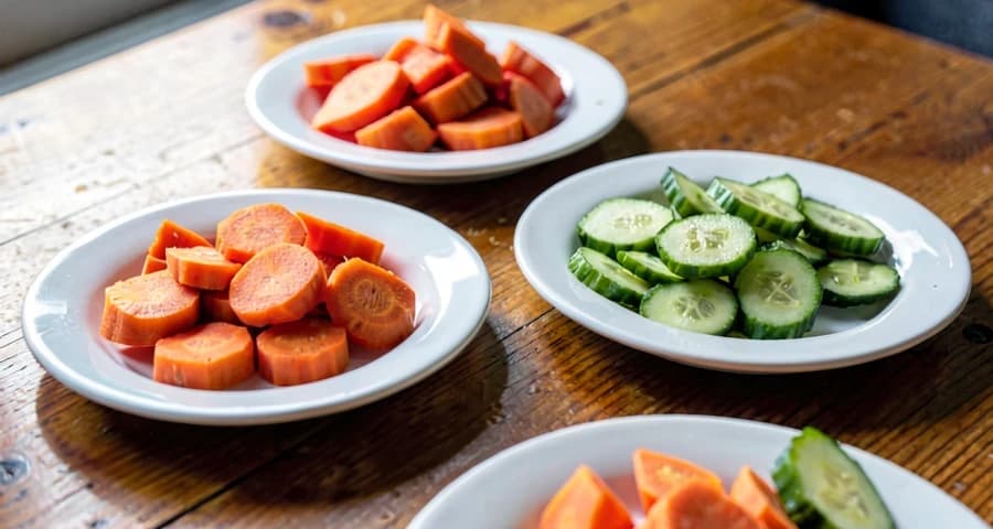 pratos com vegetais variados para atividade de experimentação alimentar na creche