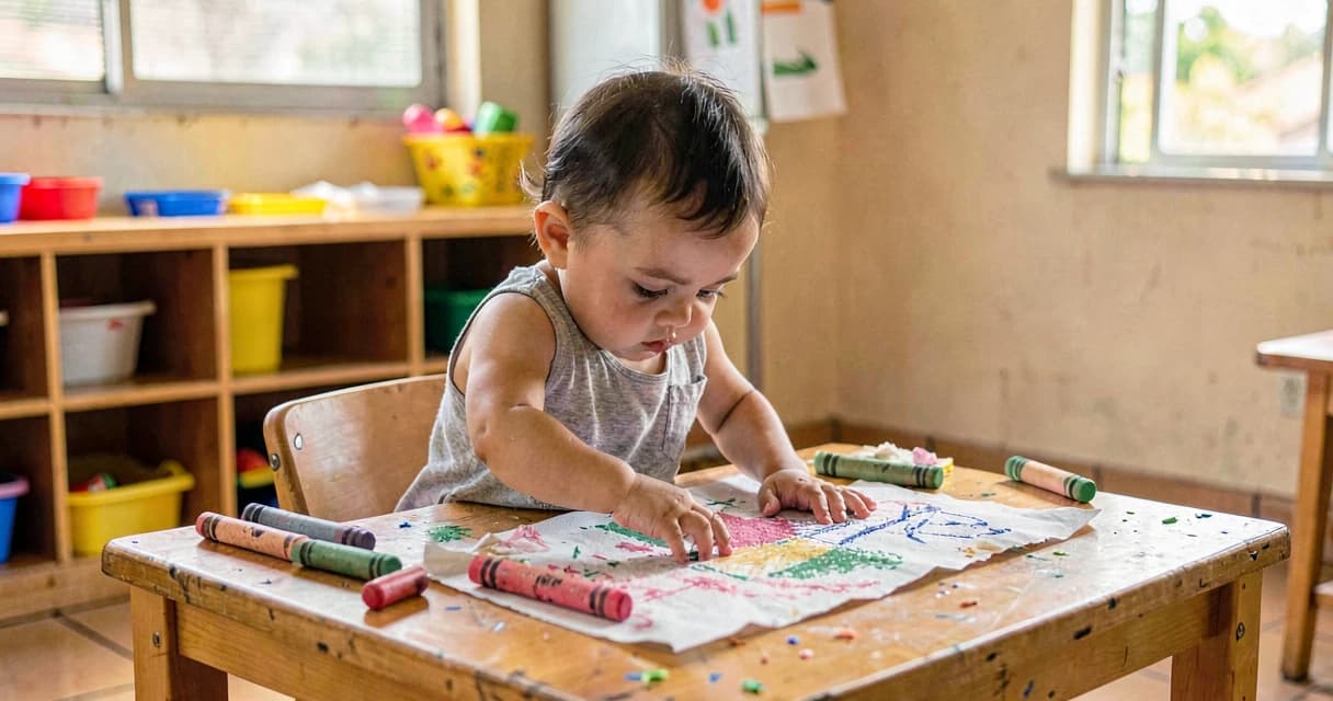 plano de aula riscando e escolhendo o papel: bebê da creche fazendo primeiras marcas gráficas