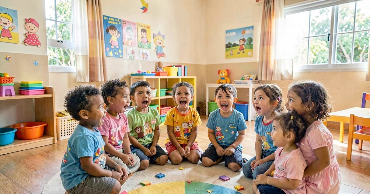 plano de aula caretas na despedida: crianças da creche fazendo expressões engraçadas