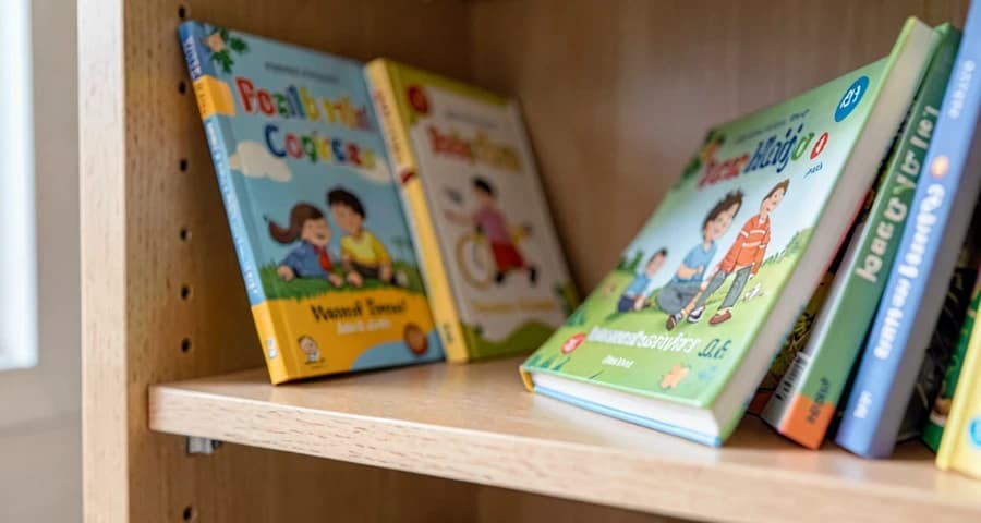 prateleira de livros disponíveis para empréstimo na creche