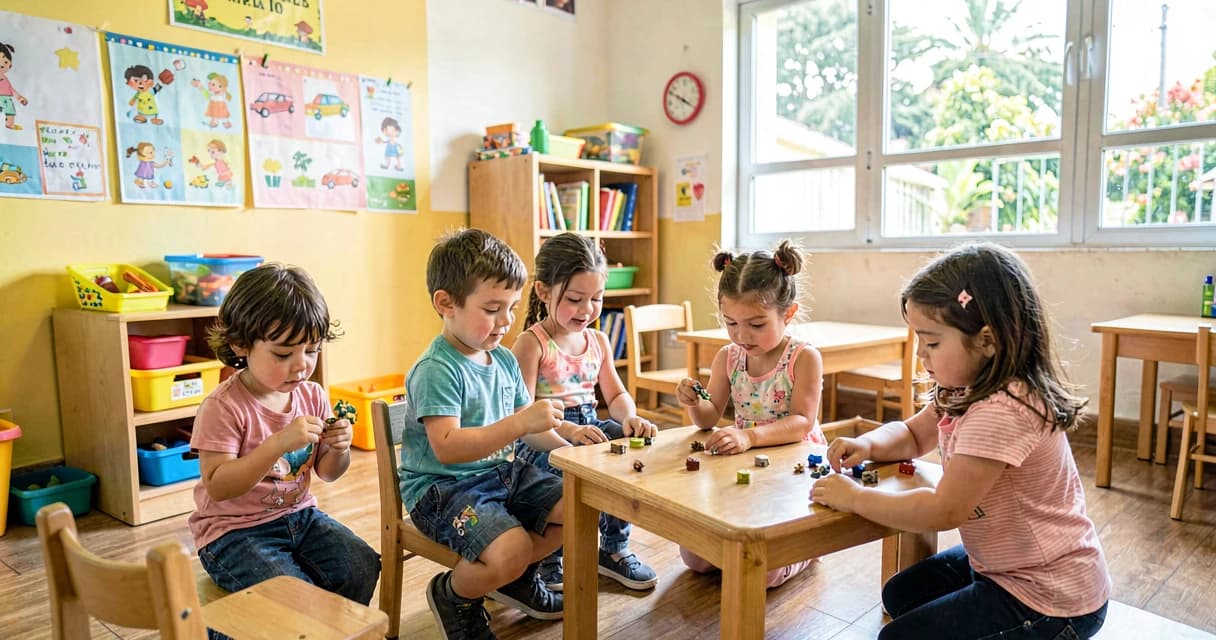 plano de aula caça ao tesouro: crianças da creche procurando objetos escondidos na sala