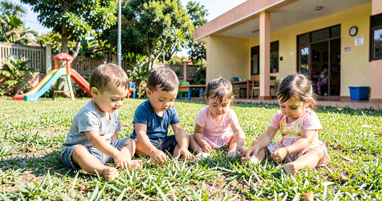 plano de aula descobertas na grama: bebês da creche tocando a grama ao ar livre